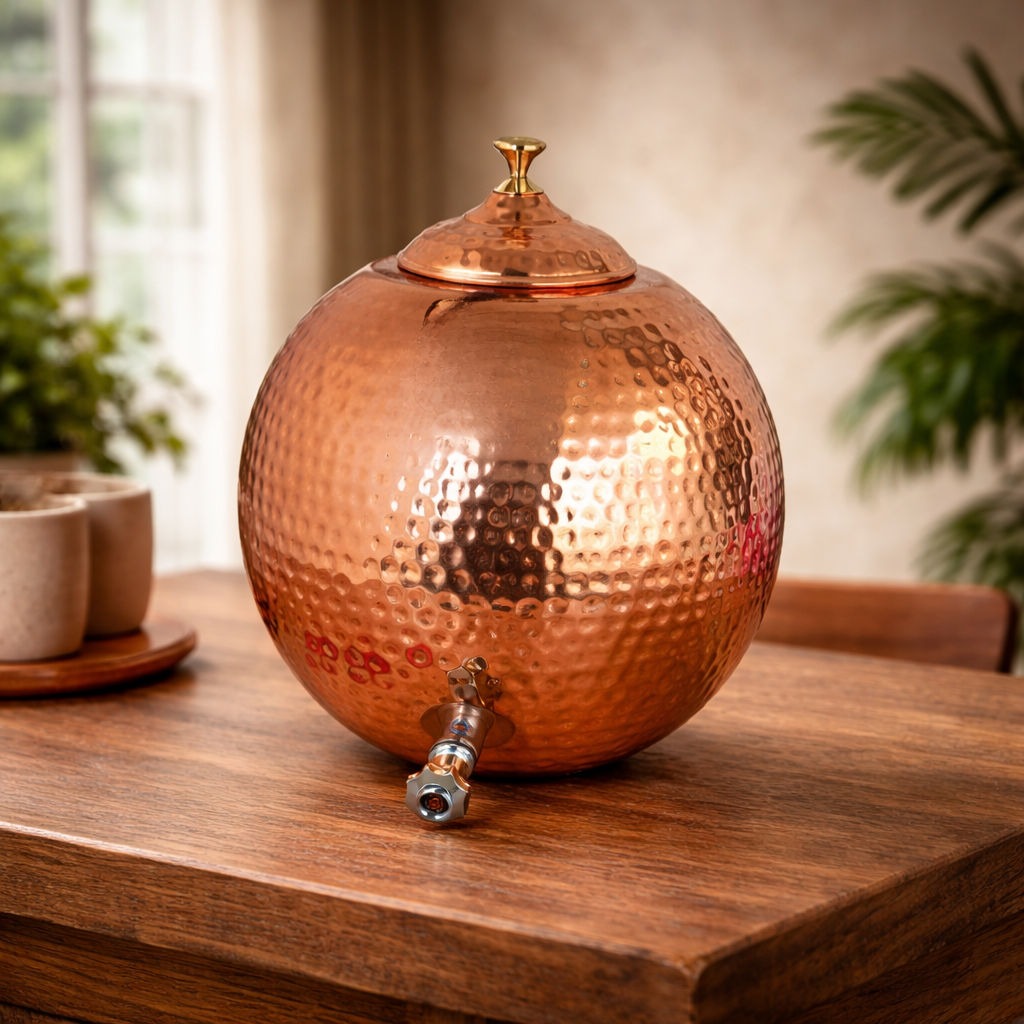 Pure Copper Water Potwith Brass Tap & Knob